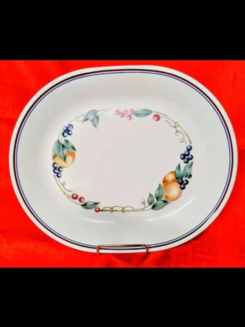 Corelle Fruit Basket Oval Serving Platter, White & Blue